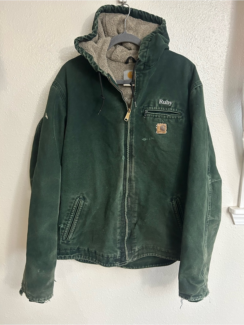 Vintage Carhartt J141 Sherpa Lined Sandstone Sierra Hooded SPC Mens L/XL